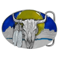 Buffalo Skull/Feathers Enameled Belt Buckle